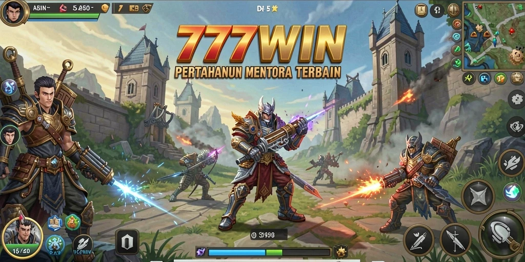 Tangkapan layar utama <strong>777WIN</strong> menampilkan aksi menara pertahanan yang seru dan strategis.