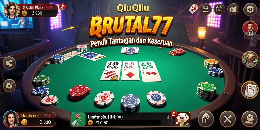 Tampilan seru dari gameplay QiuQiu di BRUTAL77 dengan kartu-kartu yang menarik.