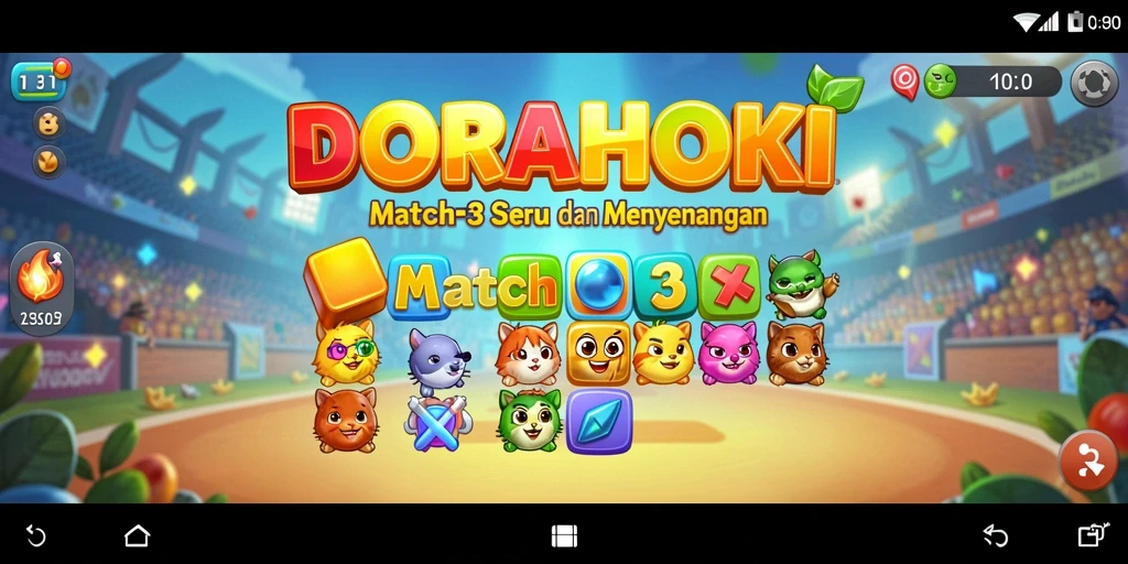 Gameplay DORAHOKI yang seru dan penuh warna dalam kategori Match-3.