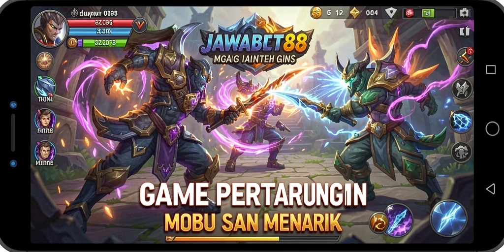 Screenshot gameplay JAWABET88 yang menunjukkan aksi seru di arena MOBA.