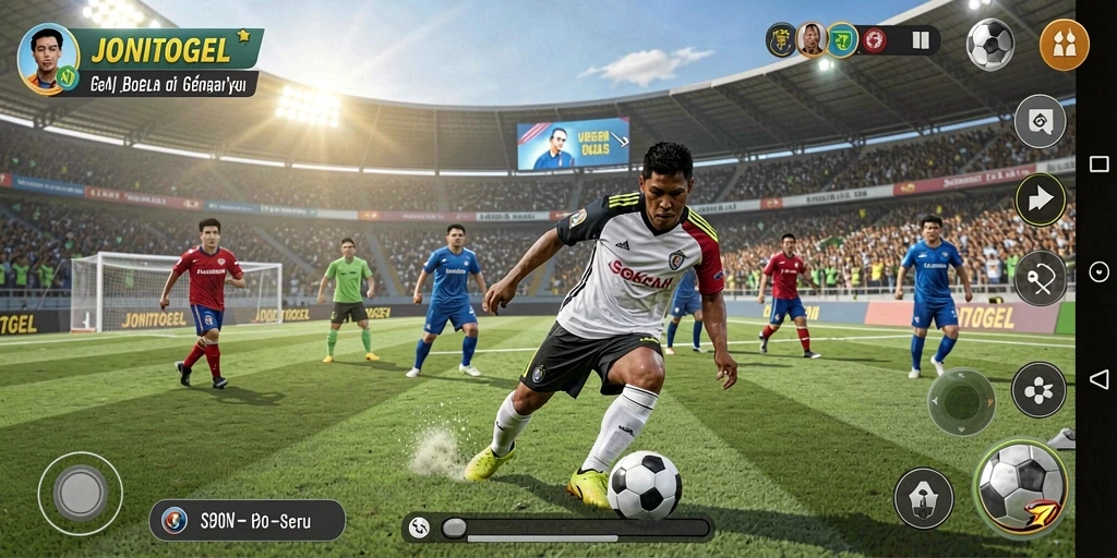 Tampilan gameplay JONITOGEL yang menarik dalam aksi sepak bola.