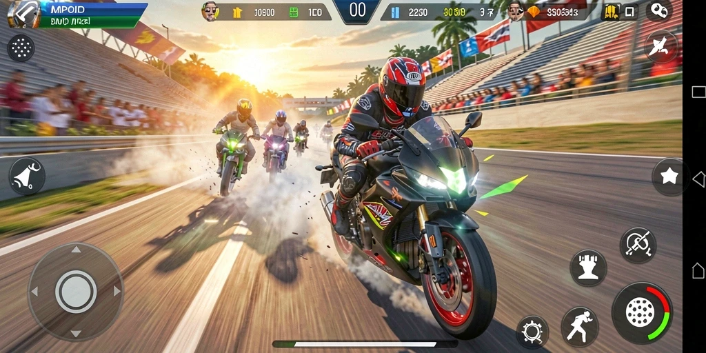 Tampilan gameplay seru dari balapan motor di MPOID.