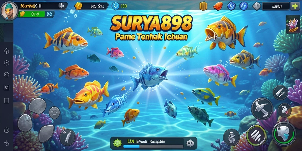 Screenshot gameplay SURYA898 menampilkan aksi menembak ikan yang mendebarkan.