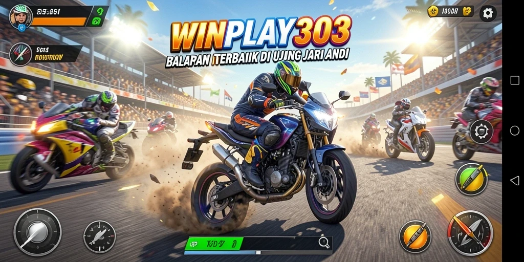 Gambar menunjukkan aksi balapan motor yang mendebarkan dalam WINPLAY303.